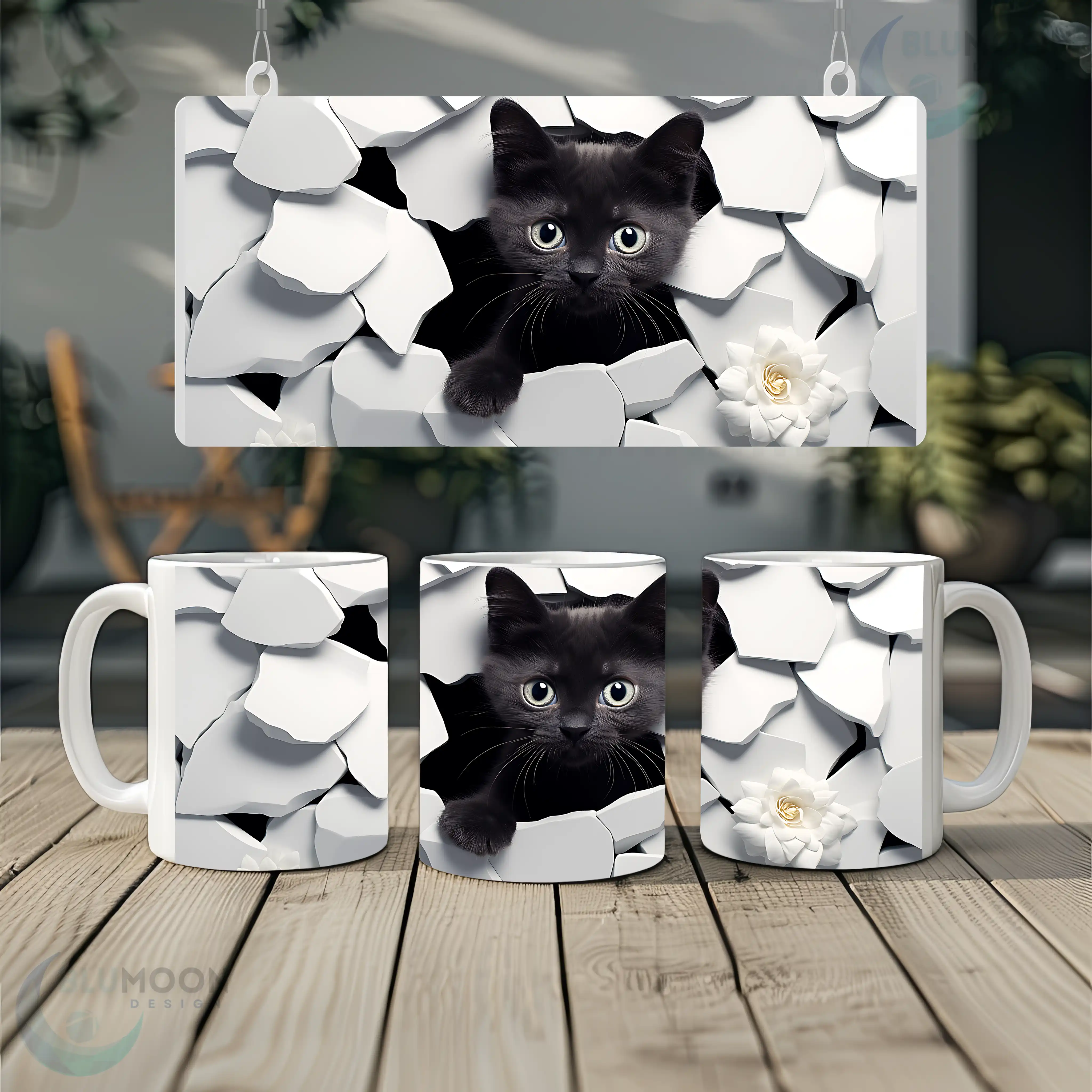 3D Black cat Mug Wrap PNG 1 0 11oz Ceramic Coffee Mug - 3DCuteCat1